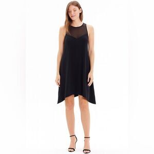 Madewell Black Silk dress Sheer Neckline A-Line Cocktail Little Black Dress